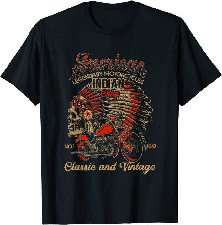 Retro Vintage American Motorcycle Indian For Old Biker Funny Cotton T-Shirt  For Men And Women Tee Shirts Adults Black White Blue Tops Tshirts | Lazada  Ph