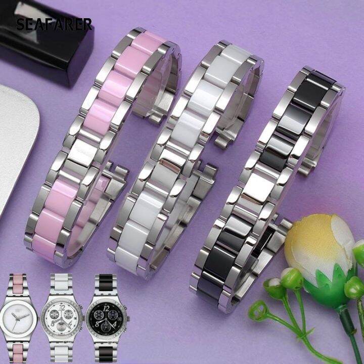 สายนาฬิกาเซรามิกสำหรับ-swatch-g-s716-yas100-yls141-สายนาฬิกาสตรีเหล็กดี-17-มม-สายนาฬิกา