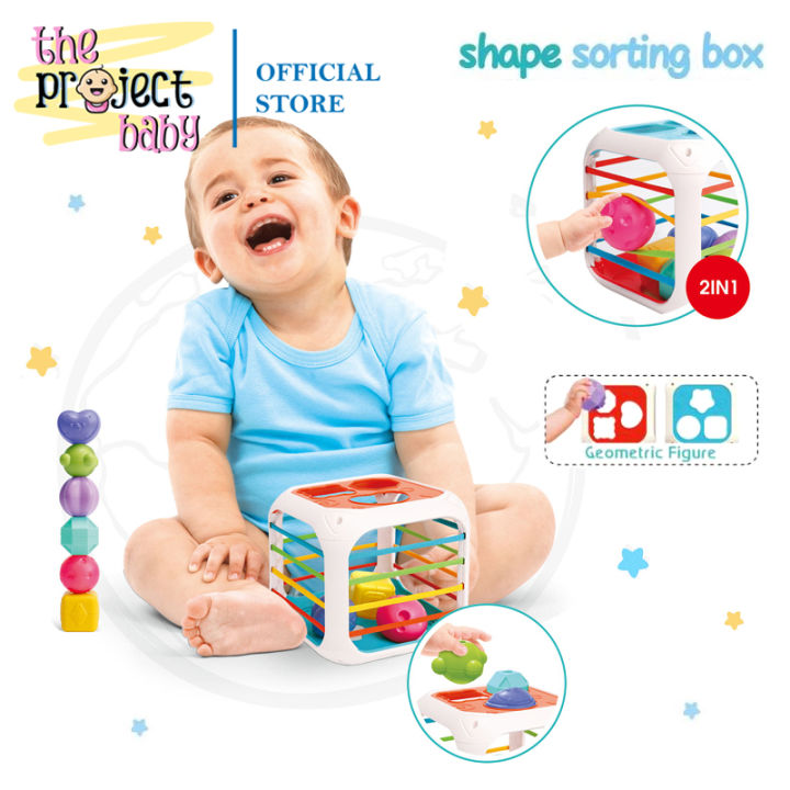 Baby Sensory Shape Sorting Toy Box with Elastic Rope - Activity Cube ...