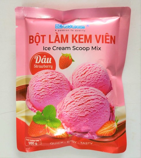 Gói 100g vị dâu  bột làm kem viên vn benuscream strawberry ice cream scoop - ảnh sản phẩm 1