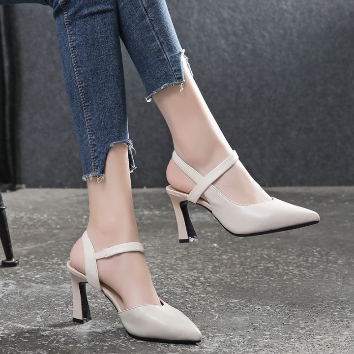 baotu-รองเท้าส้นสูงสำหรับผู้หญิง-รองเท้าแตะสีทึบหนังนิ่มรองเท้าส้นตึกรองเท้าส้นหนาสไตล์ใหม่สำหรับฤดูhouse-of-barbie2022