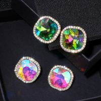 New Fashion Luxury Jewelry Colour Crystal Rhinestone Square Stud Earrings For Woman Gold Color Earring Accessories Brincos WX035