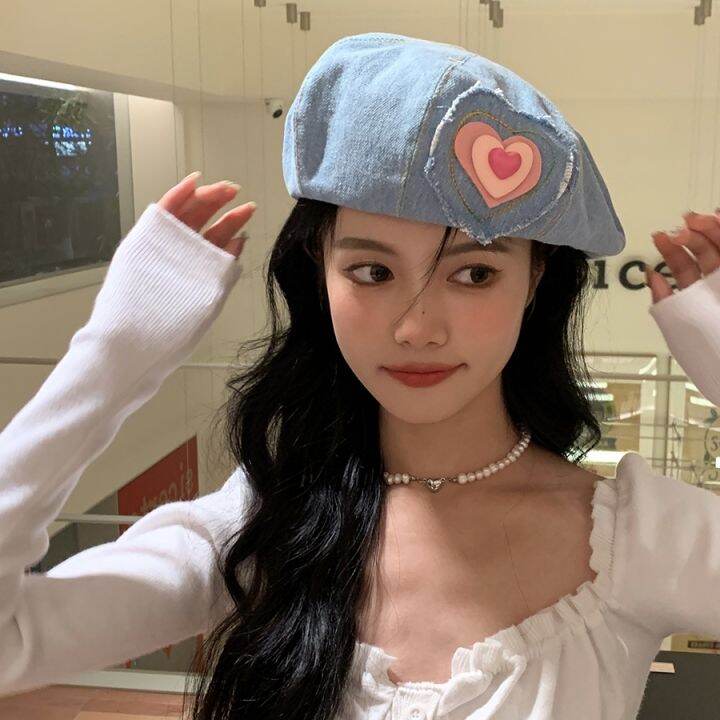 Peach Girl Beret Cute Pink Love Cowboy Hat Korean Girl Painter Cap Cute