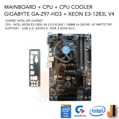 ชุดสุดคุ้ม Mainboard + CPU + CPU Cooler Gigabyte GA-Z97-HD3 + Intel Xeon E3-1283L V4 (2.9-3.8 GHz) 4 Cores / 8 Threads 128 MB L4 Cache (สินค้ามือสองสภาพดีมีฝาหลัง)
