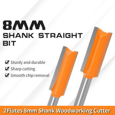 8mm Shank Milling Cutter สําหรับไม้ขลุ่ยคู่ตรงเราเตอร์ Bit End Mill 14mm 16mm 18mm 22mm Woodworking Carpentry Tools