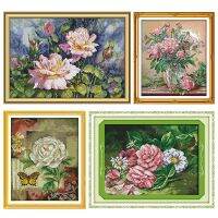 【CC】 Stamped Kits Bluebells Vase Patterns 14CT 11CT Printed Counted Embroidery Needlework Set