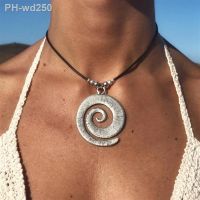 Swirl Symbol Pendants Bohemian Retro Simple Ethnic Alloy Bead Leather Rope Necklace for Women Celtic Jewerly