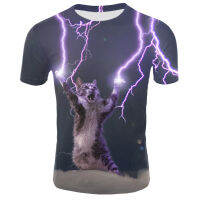 2023ใหม่ Galaxy Space 3D เสื้อยืด Lightning Cat ตลกพิมพ์ T เสื้อผู้ชายผู้หญิงแฟชั่นลำลองแขนสั้นฤดูร้อน tairt