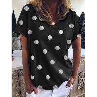 Womens T-shirt Fashion Summer V-neck Polka Dot Tshirt Print New Short-sleeved Large Size Comfortable Pullover Ladies Loose Tees