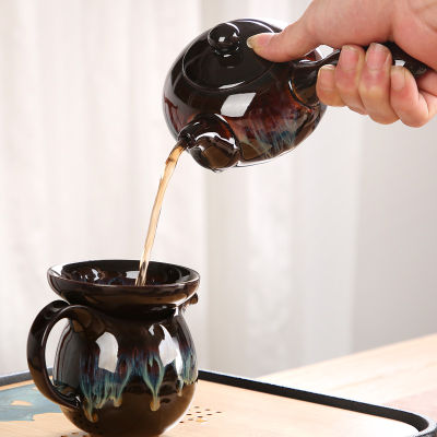 Porcelain Kung Fu Tea Set Set Jun Kiln Change Alluvial Gold Temmoku Glaze Tea Pot Tea Cup Sea Home Tea Ceremony Office