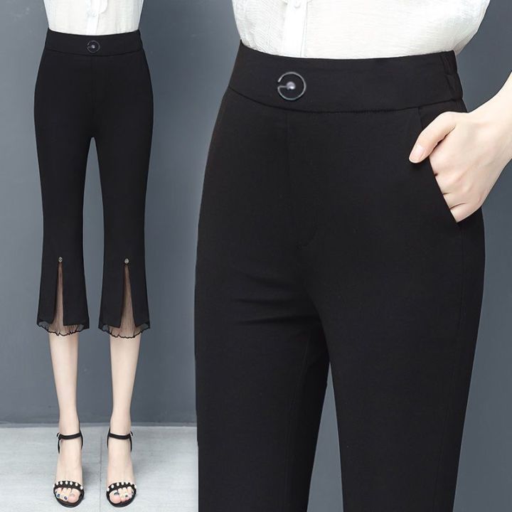 Women's casual pants New versatile summer capris High waisted elastic ...