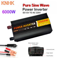 KNHK เครื่องแปลงไฟคลื่นไซน์บริสุทธิ์6000W ตัวแปลง DC12V เป็น AC220V พร้อมจอแสดงผลและเต้ารับอเนกประสงค์สำหรับใช้ในรถยนต์/กลางแจ้งในบ้านแหล่งจ่ายไฟอุปกรณ์ฉุกเฉิน