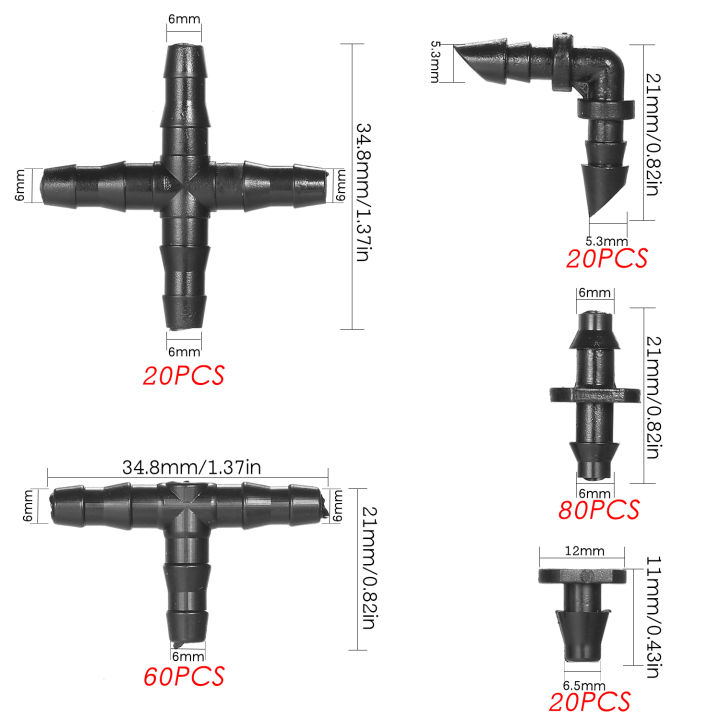 250-pieces-irrigation-fitting-kit-drip-irrigation-barbed-connectors-compatible-with-1-4-inch-water-hose-connectors-for-garden-lawn-drip-systems-30-4-way-coupling-30-elbows-90-straight-barbs-30-end-plu