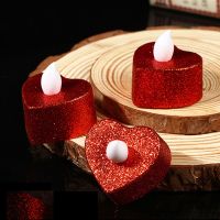 6Pcs Gold Powder Candle Light LED Love Candles Lamp Light Tealight Battery Powered Valentines Day Birthday Party Decorations