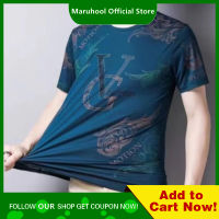 MARUHOOL เสื้อยืดผู้ชายเสื้อแขนสั้นสำหรับหน้าร้อนแบรนด์เนมเสื้อยืดแฟชั่นผ้าฝ้ายพิมพ์ลายแฟชั่นครึ่งแขนผ้าไอซ์ซิลค์