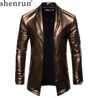 ZZOOI Shenrun Men Blazers Elastic PU Leather New Fashion Suit Jacket Slim Fit Stage Costume Singer Host Dancer Nightclub Party Prom