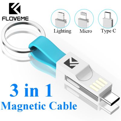 FLOVEME 3 in 1 USB Cable Micro USB Type C Lighting Cable For iPhone XR X Samsung 2A Mini Keychain Charger Charging Cables Cables  Converters