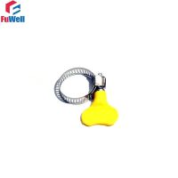 FuWell 20pcs Adjustable Yellow Plastic Handle Hand Twist Hose Clamps Worm Driving 13-19mm Stainless Steel Pipe Clips For Tube