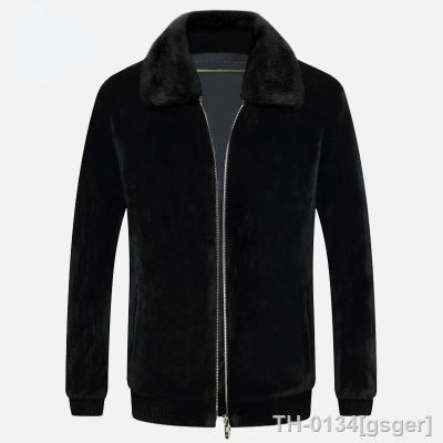 ✎♠✕ gsger Casacos de pele vison natural para homens gola virada baixo jaquetas quentes zíper roupas masculinas alta qualidade inverno moda M15 2023