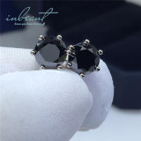 inbeaut 925 Silver Excellent Cut Total 2 ct Pass Diamond Test Sparkling Round Black Moissanite Stud Earrings for Women Jewelry