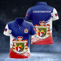 Liechtenstein Flag &amp; Coat of Arms Customized Polo Shirt Summer Casual Streetwear Mens Fashion Loose Jersey Plus Size Sportswear