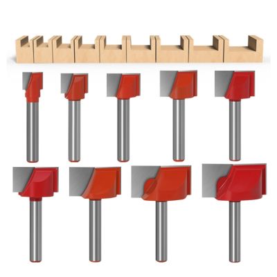 9ชิ้น Router Bit Set Trimming Straight Milling Cutter Wood Bits Tungsten Carbide Cutting Woodworking Trimming Tool