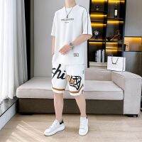 【July hot】 Short-sleeved t-shirt mens summer ice silk suit students casual sportswear a set of handsome collocation