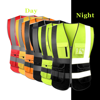 Hi Visibility Safety Vest With Reflective Strips And Zipper Pockets Construction Work Uniform ANSI Class 2