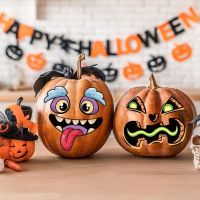 Halloween Pumpkin Decoration Stickers Pumpkin Lantern DIY Material Package Expression Stickers Self-Adhesive Funny Atmosphere Layout Stickers 【OCT】