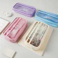 △✲ Transparent Pencil Case Pen Bag Simple Ins Design PVC Multi Layer Storage Pouch for Stationery Office School A7145