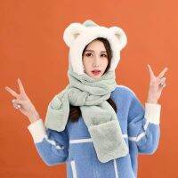 [COD] hat scarf three-piece hooded autumn and winter riding design double-layer thickened warm parent-child