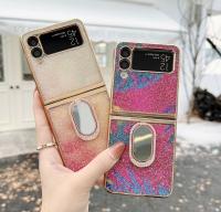 ❁ Z Flip 3 Case Plating Glitter Ring Holder Cases For Samsung Z Flip 3 Gradient Shockproof Silicon Cover For Galaxy Z Flip 3 Cases