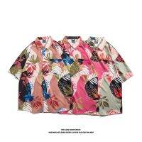 (M-3XL) เสื้อเชิ้ตลายดอกย้อนยุคภาพวาดสีน้ำมันวินเทจเสื้อเชิ้ตสีสดพระราชวังปากีสถานสไตล์ญี่ปุ่น