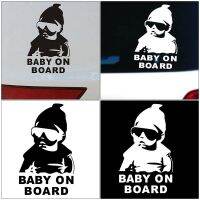 BABY ON BOARD กระจกบังลมด้านหลังสติกเกอร์รถยนต์สร้างสรรค์สำหรับรถยนต์สติกเกอร์รถแว่นกันแดดสะท้อนแสงหลังสติกเกอร์เตือนสีดำสีขาว