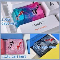 Scenery Koi Resin Keycaps 1.25U Ctrl 1.5U Tab 1.75U Caps keys for Cherry Mx Switch Mechanical Backlit Keyboard Key Cap Replace