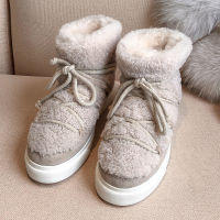 Women Wool Snow Boots Sweet style Winter Flat Ankle Boots for Girls Winter Women Fluffy Shoes Femmes Bottes Chaussure Femme.