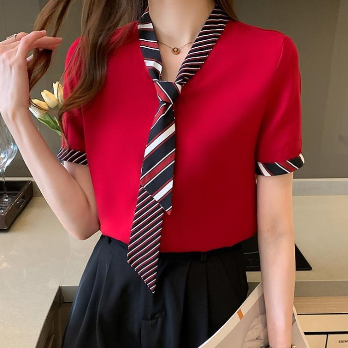 Elegant Office Women Shirt Red, Korean Fashion Red Shirt