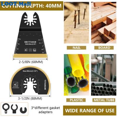 5ชิ้นใบมีดใบเลื่อยแบบสั่นมัลติทูลเคลือบด้วยโลหะผสมแบบสองโลหะไทเทเนียมตัดเร็วใบเลื่อยขึ้นลงใบเลื่อยแบบสั่นใบเลื่อยแบบสั่นสำหรับไม้