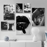 Doberman เสือดาวศิลปะบนผนังสีดำสีขาวผ้าใบวาดภาพโปสเตอร์แบบนอร์ดิกและพิมพ์ลายภาพติดผนังตกแต่งห้องนั่งเล่น