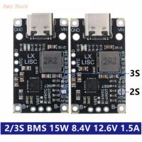 FANI BMS 15W โมดูลเพิ่มการชาร์จไฟแบตเตอรี่ลิเธียม Type-C USB 2-3S 8.4V 12.6V โมดูลตัวแปลงเพิ่ม1.5A ด้วยตัวบ่งชี้โพลิเมอร์ก้าวขึ้นแผลงที่แปลงแบตเตอรี่ลิเธียม