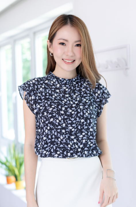 narinari-mt2711-ruff-collar-frill-sleeve-blouse-เสื้อแขนกุดแต่งระบายแขน