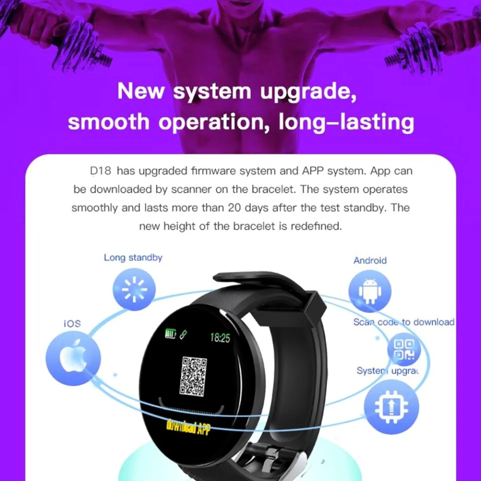 D18 fitness tracker online smartband