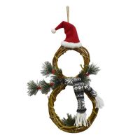 Christmas Lovely Holiday Wreath Hanging Ornament with Light Snowman Shaped Vine Loop Christmas Hangging Door Wall Decoration