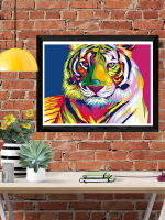 HOMHOL DIY เพชรภาพวาดที่มีสีสัน Tiger Head Cross เพชรเย็บปักถักร้อยภาพวาดเพชรโมเสคตกแต่งบ้าน Gift