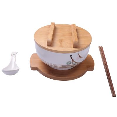 1000Ml Ceramic Noodle Bowl Spoon Bowl Mat with Cover Instant Noodle Bowl Korean Soup Bowl Rice Bowl Cutlery Set White