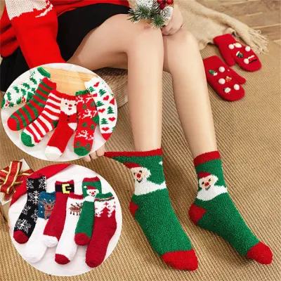 Sleeping Socks Womens Stockings Stripe Socks Christmas Stockings Elk Stockings Coral Velvet Stockings