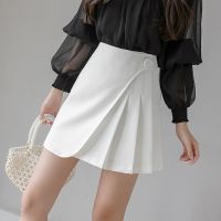 【CW】 New Shorts Skirts Waist Irregular Patchwork Pleated Skirt Office Ladies