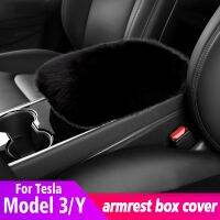 New Car Armrest Cover for 2022 Tesla Model 3/Y Universal Artificial Long Wool Plush Auto Center Console Box Covers Protector Pad Pipe Fittings Accesso