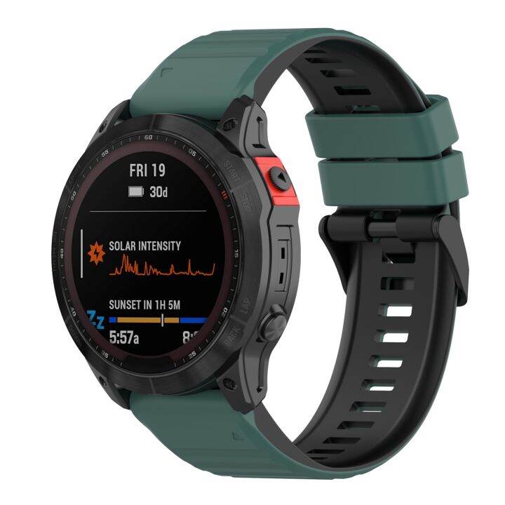 สำหรับ-garmin-fenix-7-26มม-แถบสองนาฬิกาซิลิโคนสี-สีเขียวมะกอกสีดำ