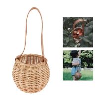 Woven Storage Basket Plant Wicker Hanging Baskets Garden Flower Vase Potted Plant Pot with Leather Handle Storage Baskets